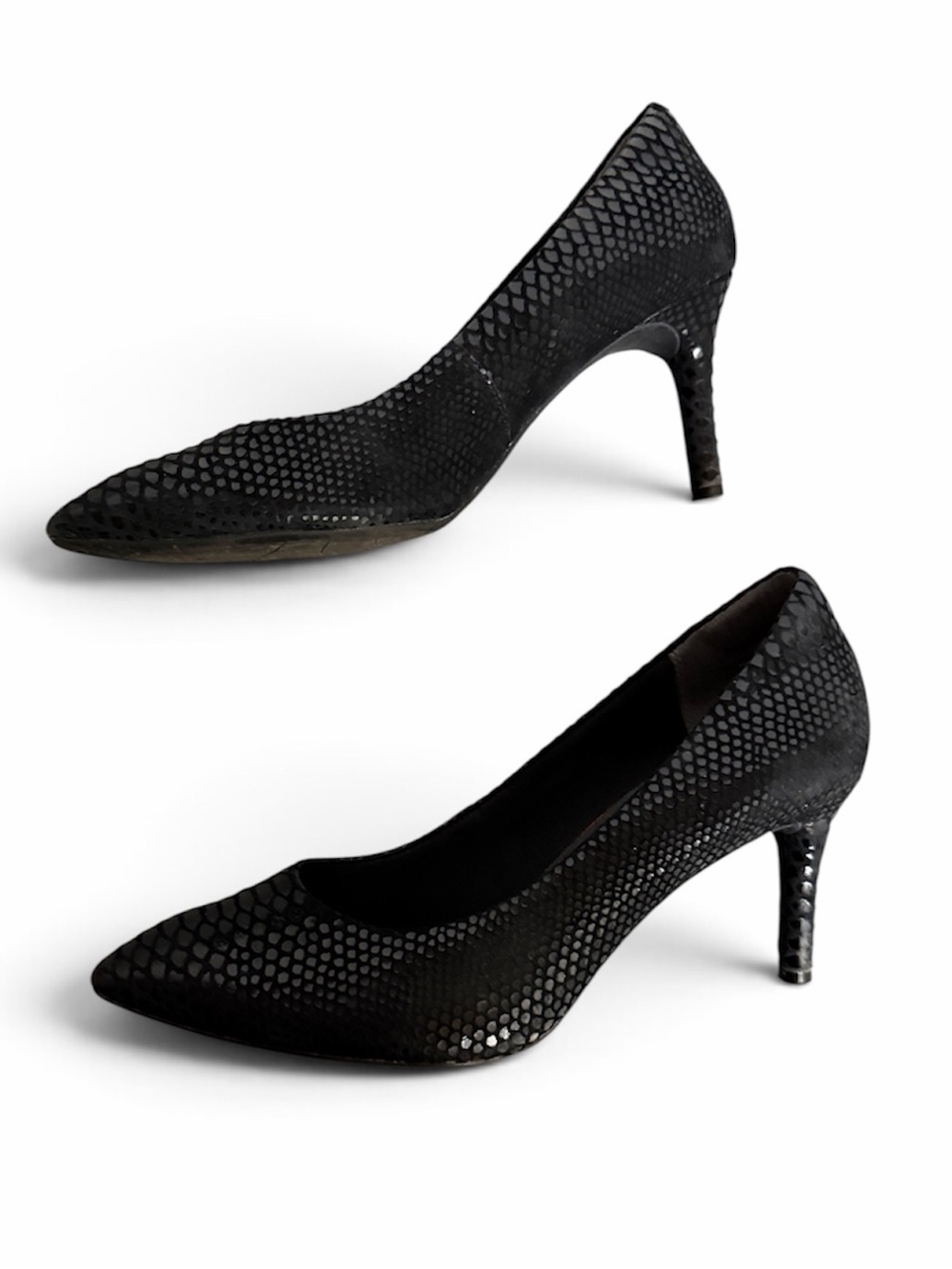 Rockport Black Textured Pointed-Toe Pumps, 8.5